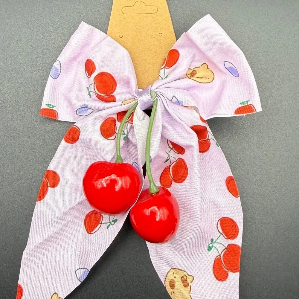 Hair Bow Clip Purple Cherry‎ Print Kawaii Accessory